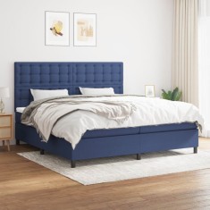 vidaXL Pat box spring cu saltea, albastru, 200x200 cm, textil