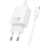Cumpara ieftin Incarcator Hoco N61 20W, USB-A + USB-C + Cablu Type-C la Type-C, Alb , Rapid, Modern, Complet