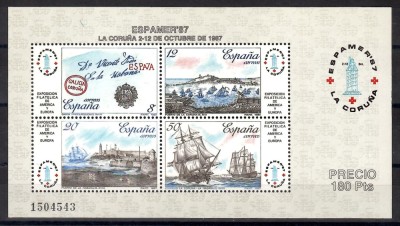 Spania 1987 - Expo Filatelica Hispano-Americana ESPAMER`87, La Coruna,Colita,MNH foto