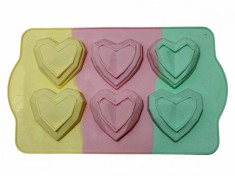 Forma din silicon pentru prajituri si tarte, model inima, termorezistenta, 6 cavitati, 531COF