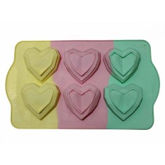 Forma din silicon pentru prajituri si tarte, model inima, termorezistenta, 6 cavitati, 531COF