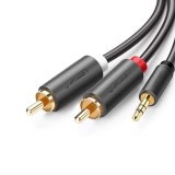 CABLU audio Ugreen, &quot;AV102&quot; stereo 3.5 mm jack (T) la 2 x RCA (T), 3m, conectori auriti, gri &quot;10512&quot; (timbru verde 0.18 lei) - 6957303815128