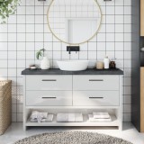 vidaXL Blat de baie, gri &icirc;nchis, 120x30x(2-6) cm, lemn masiv tratat