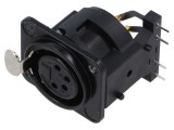 Conector XLR soclu mamă 4 pini unghi 90&deg; NEUTRIK cu buton THT 6A