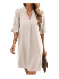 Rochie midi pentru femei Famulily, decolteu in V, eleganta, bej, XL - OUTLET