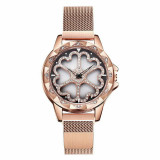 Ceas de dama Sanda, cadran in forma de inimioare rotative 360 grade bratara milaneza inchidere magnetica - Rose Gold