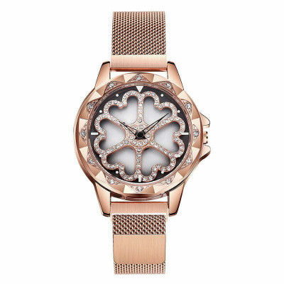 Ceas de dama Sanda, cadran in forma de inimioare rotative 360 grade bratara milaneza inchidere magnetica - Rose Gold foto