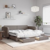 vidaXL Pat de zi cu extensie și sertare, gri taupe, 90x200 cm, textil
