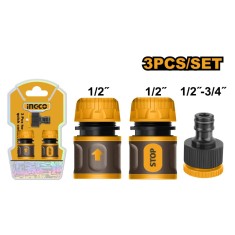 Conectori furtun 1/2 set 3 bucati, pentru sisteme de udare si irigatii - Ingco HHCS03122