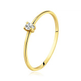 Inel din aur galben de 14K - lacrimă de zircon transparent, umeri fini și netezi - Marime inel: 62