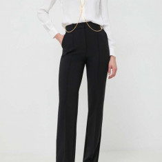 Elisabetta Franchi pantaloni femei, culoarea negru, drept, high waist