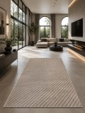 Covor Oksi 38020-202, Marime 60 x 110 cm, Bej, Inaltime Fir 6,5 mm, Antialergic, Polipropilena, Living, Dormitor, Hol