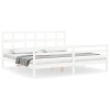 Cadru pat cu tablie 200x200 cm, alb, lemn masiv