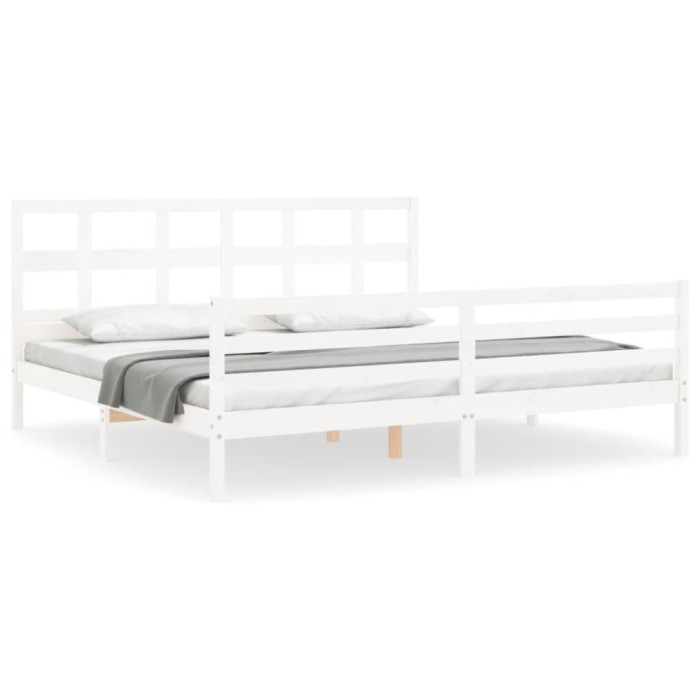 Cadru pat cu tablie 200x200 cm, alb, lemn masiv