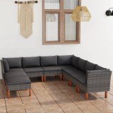 VidaXL Set mobilier de grădină cu perne, 9 piese, gri, poliratan