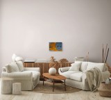 Tablou Canvas Abstract Ocean Galactic Sfere Cercuri Portocaliu Albastru, 39 x 26 cm, CMCLASS