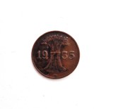 moneda GERMANIA 1 Pfennig 1935 ( D ) _ km # 37
