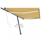 vidaXL Copertină automată cu senzor v&acirc;nt&amp;LED, galben/alb, 500x300 cm
