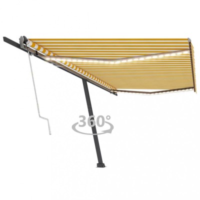 vidaXL Copertină automată cu senzor v&amp;acirc;nt&amp;amp;LED, galben/alb, 500x300 cm foto