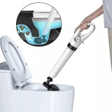 Pompa cu aer comprimat pentru desfundat toaleta si tevile de la dus si cada, cu 4 accesorii, din ABS, alb
