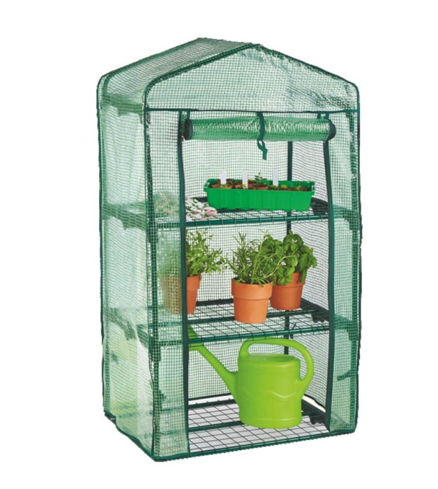 Mini sera de balcon sau gradina, cu 3 polite, verde, 69x49x125cm