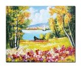 Cumpara ieftin Tablou peisaj cu flori, Priveliste catre oras, 50x40cm ulei pe panza, Constantin Feraru