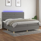 Cumpara ieftin Pat cu arcuri, saltea și LED, gri &icirc;nchis, 200x200 cm, textil