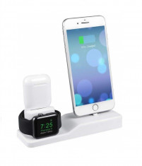 Dock de incarcare dispozitive Apple, wireless, 3in1, alb, Gonga foto