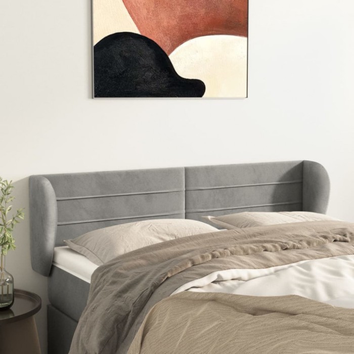 vidaXL Tăblie de pat cu aripioare gri deschis 147x23x78/88 cm catifea 3117332
