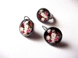 Set inel si cercei cu sticla cu motiv floral 45873