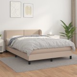 vidaXL Pat box spring cu saltea, cappuccino, 140x190cm piele ecologică