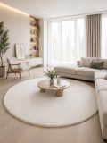 Covor Rotund Premium Belgian LOP 060, Marime 80 x 80 cm, Crem, Inaltime Fir 23 mm, Antiderapant, Antialergic, Poliester, Living, Dormitor, Sufragerie,