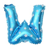 Balon folie metalizata litera w, flippy, 40 cm, cu imprimeu stelute, umflati cu heliu sau aer, ambalaj individual, pai inclus, albastru