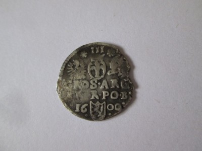 Rara! Uniunea statala Polono-Lituaniana 3 Groschen/Trojak 1600 argint monetaria Poznan,Sigismund III Vasa,diametrul=18-19 mm,greutate=1,60 grame foto