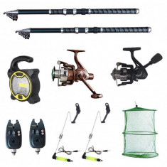 Set pescuit sportiv 2 lansete Ultra Carp 3,6m, proiector solar, 2 mulinete, 2 senzori si accesorii