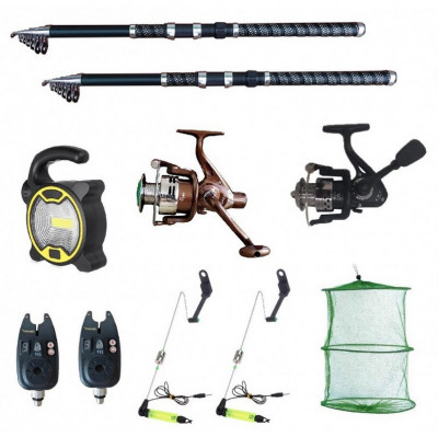 Set pescuit sportiv 2 lansete Ultra Carp 3,6m, proiector solar, 2 mulinete, 2 senzori si accesorii foto