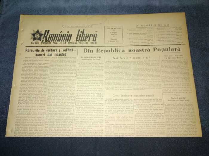 ZIARUL ROMANIA LIBERA 5 AUGUST 1953