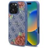 Husa pentru iPhone 16 - Guess Hardcase 4G Flower Print MagSafe (GUHMP16SP4ROPEMCB) - Blue