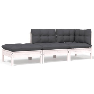 Gossi set mobilier gradina cu perne, 3 piese, alb, lemn masiv pin foto