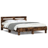 Gossi cadru de pat cu tablie si led, stejar fumuriu, 140x200 cm