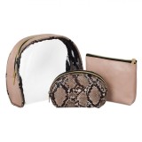 Set Portfarduri, 3 Bucăți, Transparent Roz Nude și Model șarpe, Fermoar Metalic Auriu, Oem