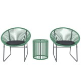 Outsunny Set de mobilier de exterior cu 3 piese, 1 masă, 2 scaune, placă de masă din sticlă, poliratan plastic &icirc;nfășurat &icirc;n cadre de oțel, perne moi,
