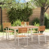 Set dining grădină vidaXL, 5 piese lemn solid tec, Masă dining exterior vidaXL 150x90x75 cm din lemn tec, Scaune grădină stivuibile vidaXL 4 buc din l