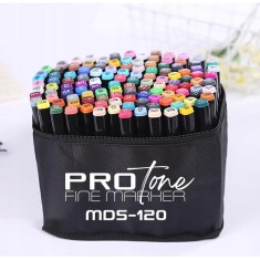 Set 120 Markere Profesionale pentru pasionatii de desen, cu cap dublu gros ? subtire, cu geanta de depozitare, model AVX-WT-MDS-120 foto