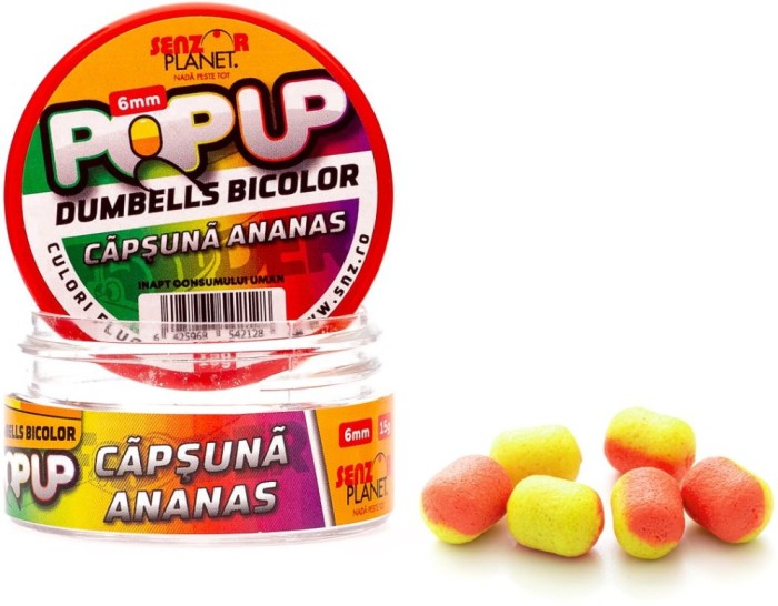 Pop Up SENZOR Dumbells Bicolor, Capsuna Ananas, 6mm, 15g