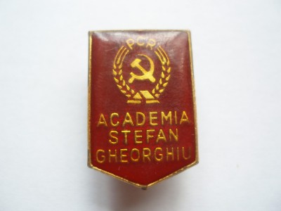 ROMANIA - INSIGNA ACADEMIA STEFAN GHEORGHIU, PCR, 1975, RSR, IM1.166 foto