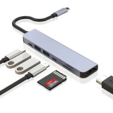 Hub USB Type-C 7 in 1, Axeloni &reg;, multiport 1 x USB 3.0 5Gbps, 1 x USB 2.0, 1 x USB Type-C, HDMI 4K 30Hz, Card reader TD si SD Card, USB Type-C PD 100