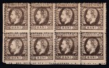 ROMANIA 1872 LP 37 REGELE CAROL I CU BARBA 25 B BRUN BLOC DE 8 TIMBRE LIPSA GUMA
