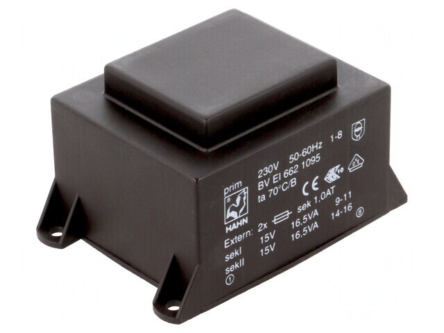 Transformator &icirc;ncapsulat 33VA 230V 15V 1,1A PCB