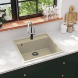 VidaXL Chiuvetă de bucătărie cu orificiu de preaplin, bej, granit